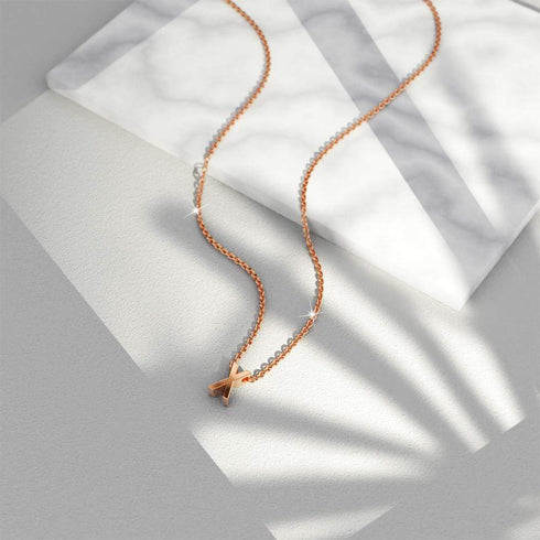 Initials Brick Alphabet Letter Necklace Rose Gold Layered Steel Jewellery